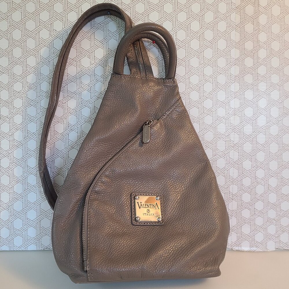 Valentina Grey Leather Backpack with Minimalist Design
